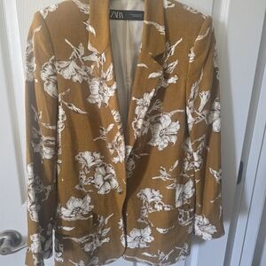 ZARA Women's Brown And White Floral Blazer